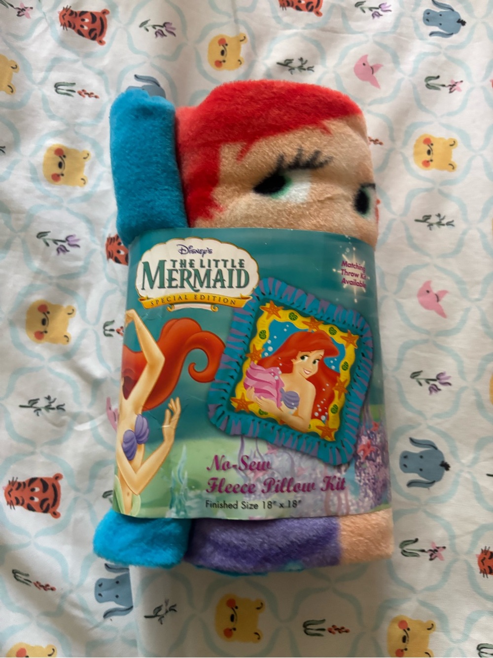 Disney Little Mermaid Fleece Pillow Kit - Red, Blue, Purple